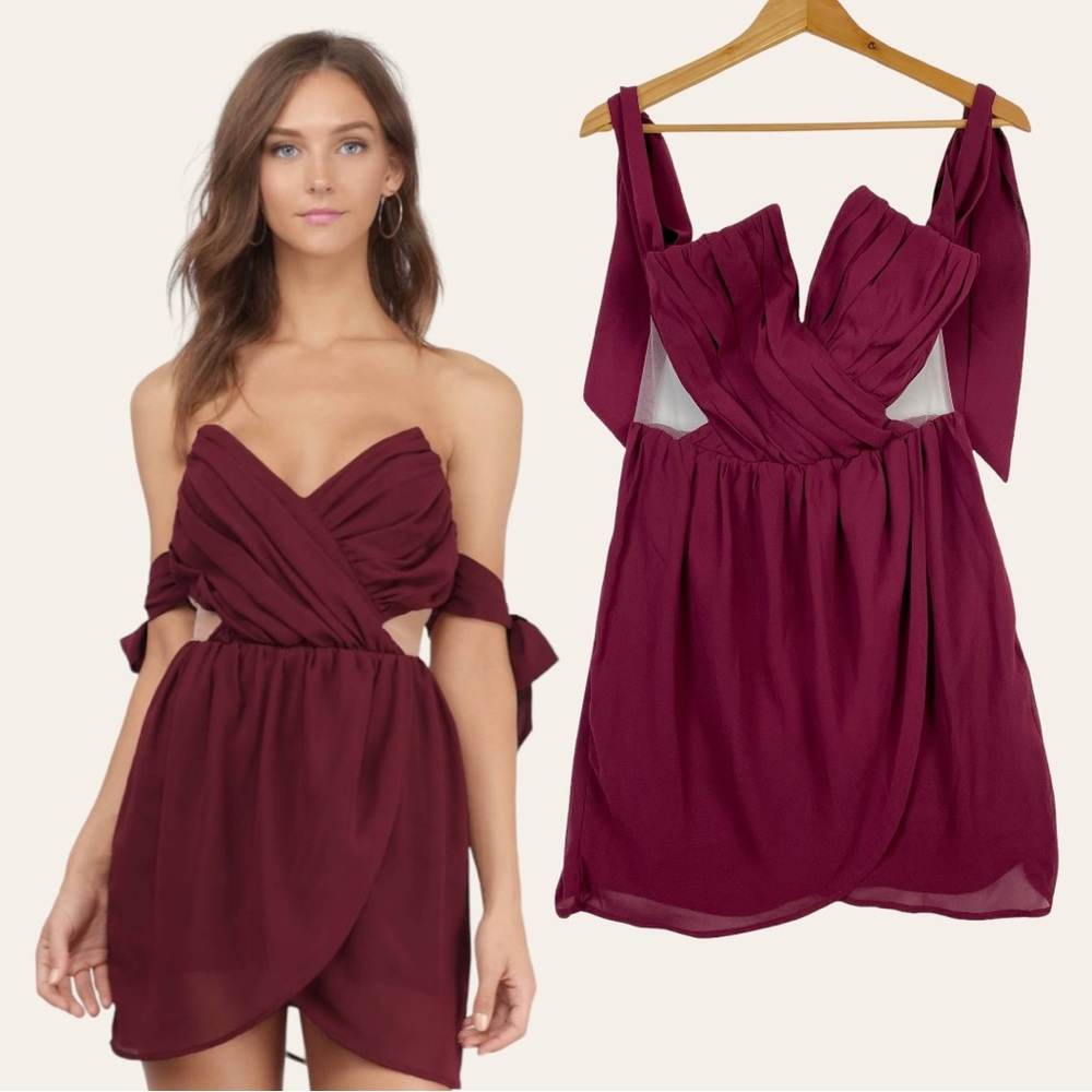 Tobi Sweet Persuasion Wrap Strapless Off The Shoulder Flowy Maroon Mini Dress M